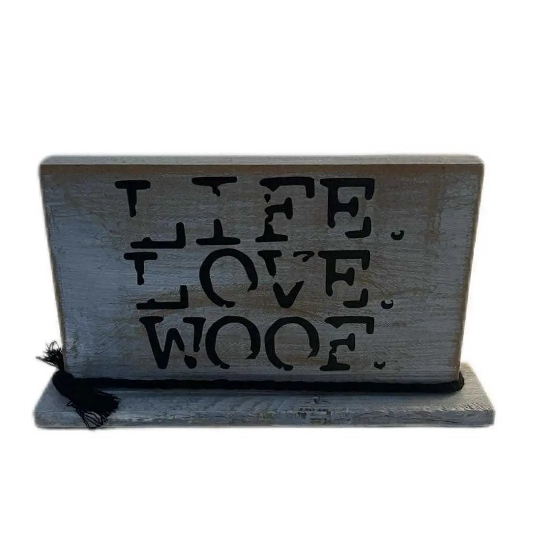 "Live. Love. Woof." Wooden Shelf Decor image 0