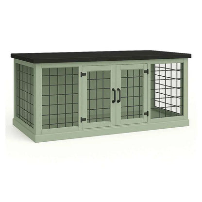 The DUO – Sage Hinged Style Double Wooden Dog Crate With Mesh image 2