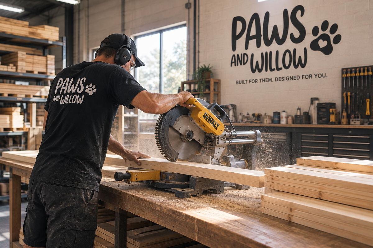 Paws & Willow workshop production stage: building has begun.