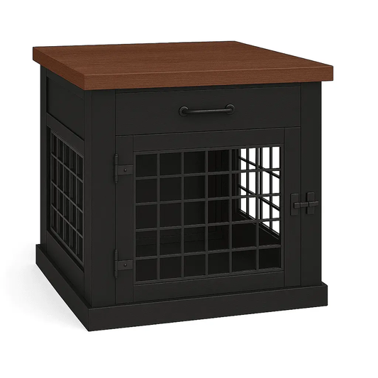 The Den - NIGHT SKY Coloured Bedside Dog Crate with Mesh & Hinged Door with Drawer image 4