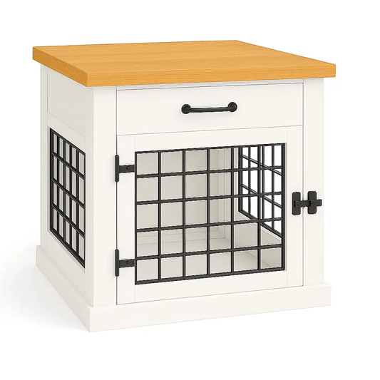 The Den - ARCTIC Coloured Bedside Dog Crate with Mesh & Hinged Door with Drawer image 0
