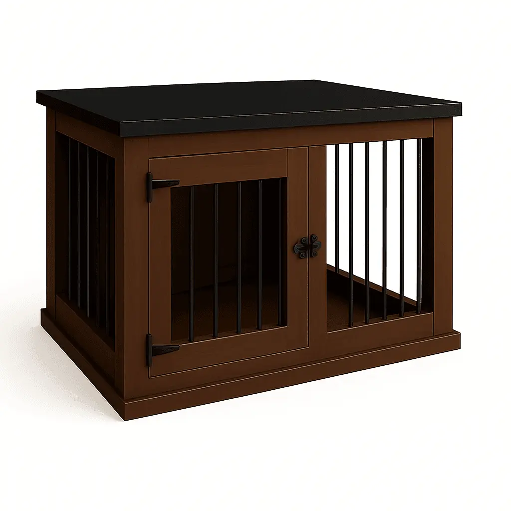 The Studio -Hinged Espresso Single Wooden Dog Crate with Bars - Night Sky image