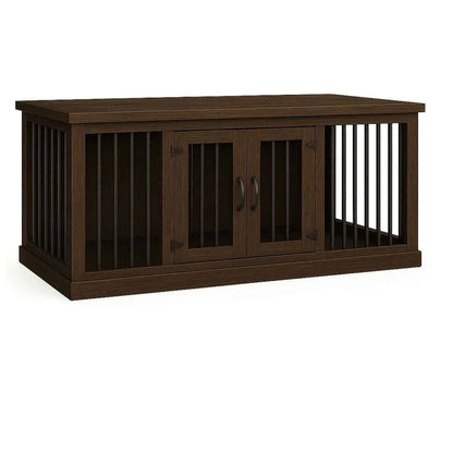 The DUO – Espresso Hinged Double Wooden Dog Crate With Bars - Espresso image