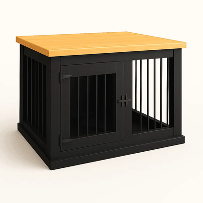 The Studio -Hinged Night Sky Single Wooden Dog Crate with Bars - Natural image