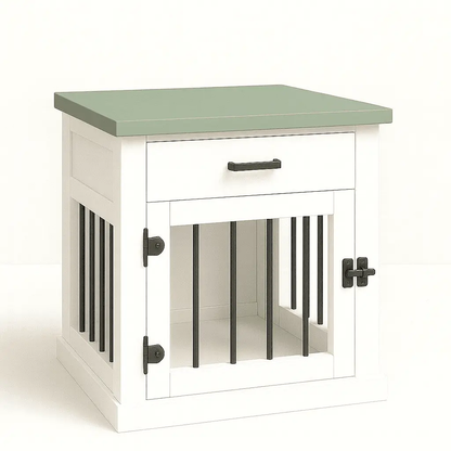 The Den - ARCTIC Coloured Bedside Dog Crate with Bars & Hinged Door with Drawer image 3