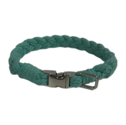 Petite Macramé Dog Collar with Brass | Gold | Silver Buckle - Teal, Silver image