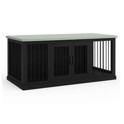 The DUO – Night Sky Hinged Double Wooden Dog Crate With Bars - Sage image