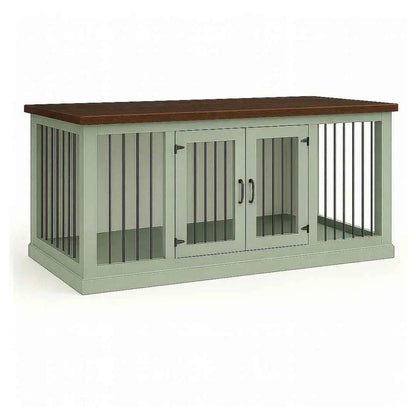 The DUO – Sage Hinged Double Wooden Dog Crate With Bars image 2