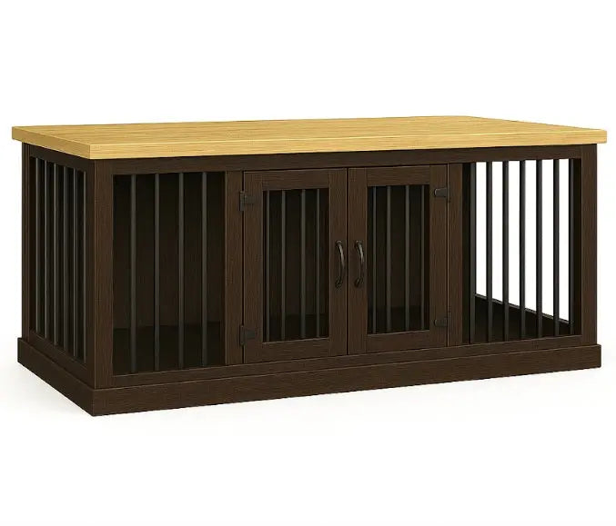 The LOFT – Espresso Open Plan Wooden Dog Crate with Bars & Hinged Doors Paws and Willow