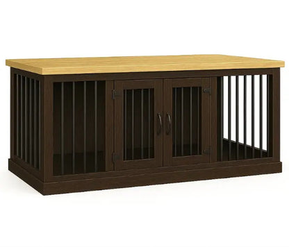 The LOFT – Espresso Open Plan Wooden Dog Crate with Bars & Hinged Doors Paws and Willow