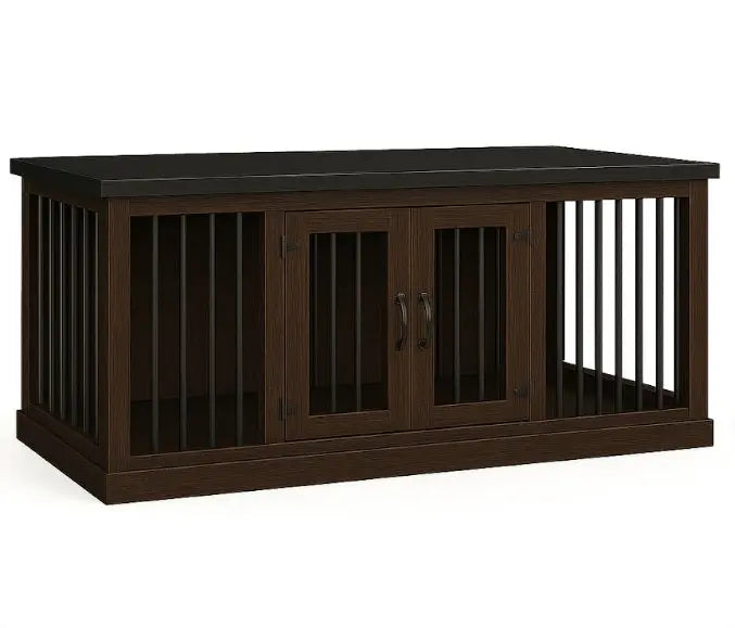 The LOFT – Espresso Open Plan Wooden Dog Crate with Bars & Hinged Doors Paws and Willow