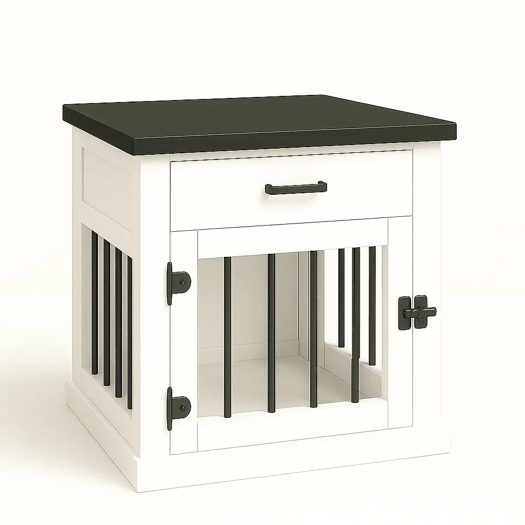 The Den - ARCTIC Coloured Bedside Dog Crate with Bars & Hinged Door with Drawer image 1