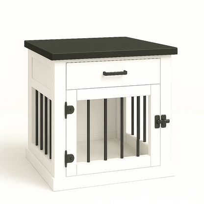The Den - ARCTIC Coloured Bedside Dog Crate with Bars & Hinged Door with Drawer image 1