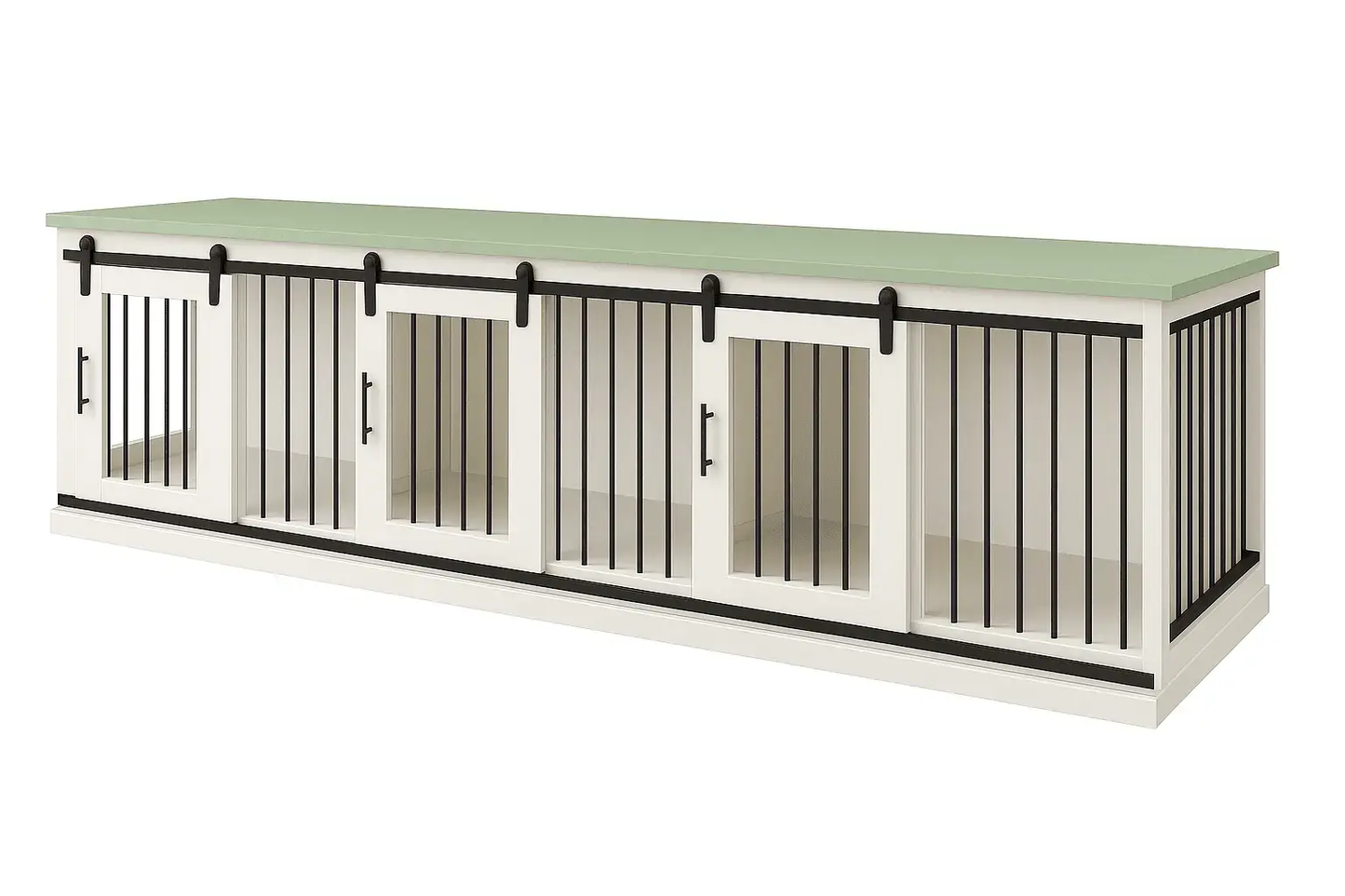 The Villa - Arctic Barn Door Style Triple Wooden Dog Crate With Bars image 4