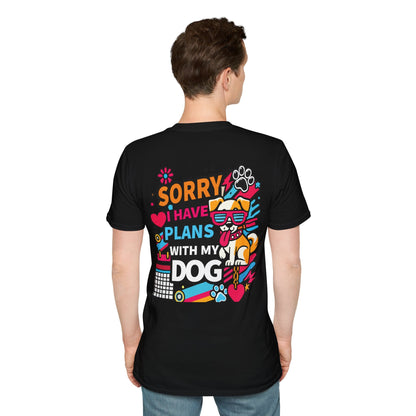 Funny Dog Lover Unisex Softstyle T-Shirt - "Sorry, I Have Plans with My Dog" - Black, S image