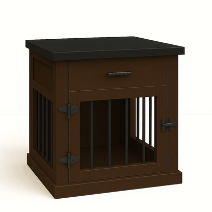 The Den - ESPRESSO Coloured Bedside Dog Crate with Bars & Hinged Door with Drawer image 2