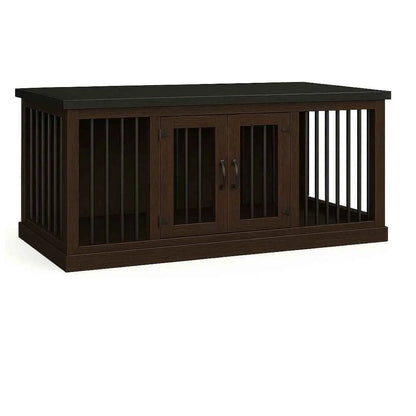 The DUO – Espresso Hinged Double Wooden Dog Crate With Bars image 2
