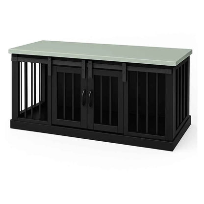 The DUO – Night Sky Barn Door Style Double Wooden Dog Crate With Bars - Sage image