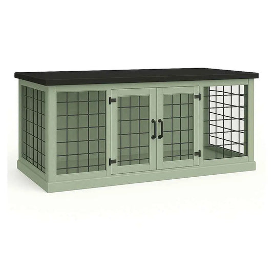 The DUO – Sage Hinged Style Double Wooden Dog Crate With Mesh image 0
