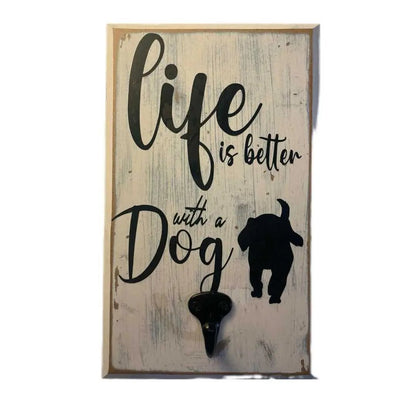"Life Is Better With a Dog" Wooden Leash Hook Sign image 0