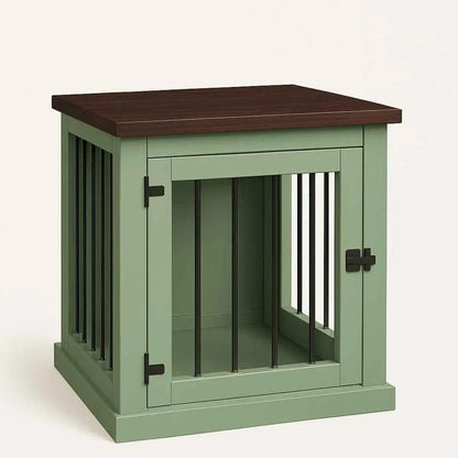 The Den - Sage Coloured Bedside Dog Crate with Bars & Hinged Door image 5