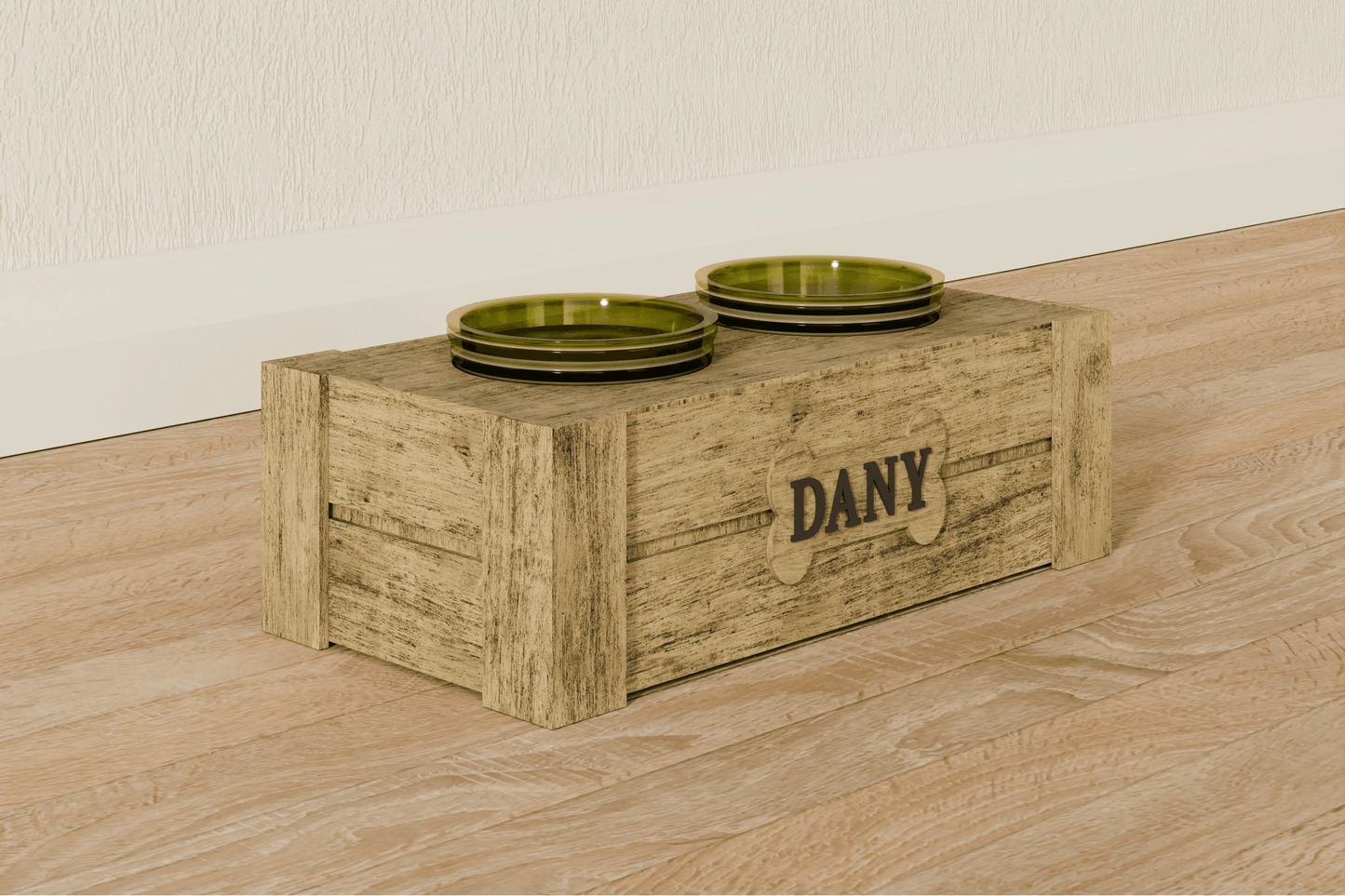 Double Rustic Wooden Dog Feeder image 0