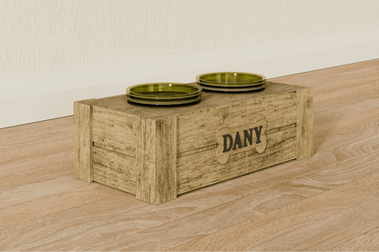 Double Rustic Wooden Dog Feeder image 0