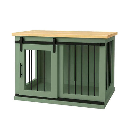 The Studio -Barn Style Sage Single Wooden Dog Crate with Bars - Natural image