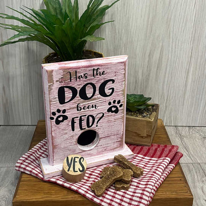 "Has the Dog Been Fed?" Wooden Shelf Decor - Red Wash image