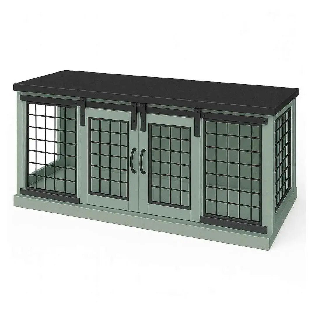 The DUO – Sage Barn Style Double Wooden Dog Crate With Mesh - Night Sky image