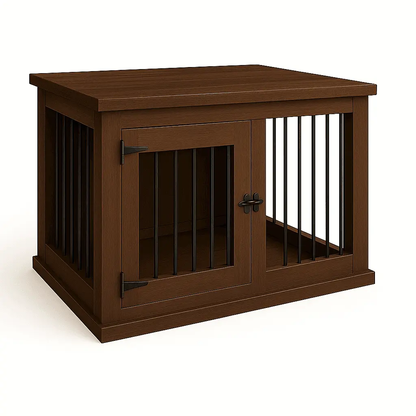 The Studio -Hinged Espresso Single Wooden Dog Crate with Bars image 1