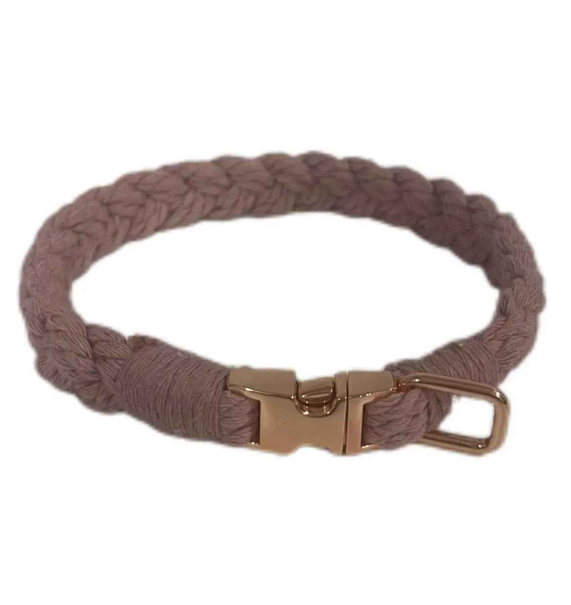 Petite Macramé Dog Collar with Brass | Gold | Silver Buckle - Purple, Gold image