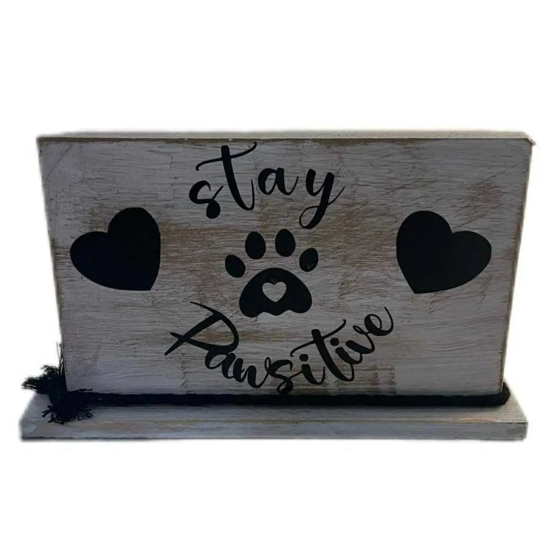 "Stay Pawsitive" Wooden Shelf Decor image 0