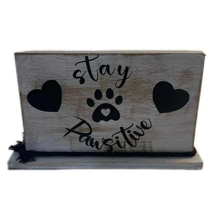 "Stay Pawsitive" Wooden Shelf Decor image 0