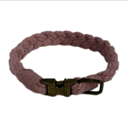 Petite Macramé Dog Collar with Brass | Gold | Silver Buckle - Purple, Brass image