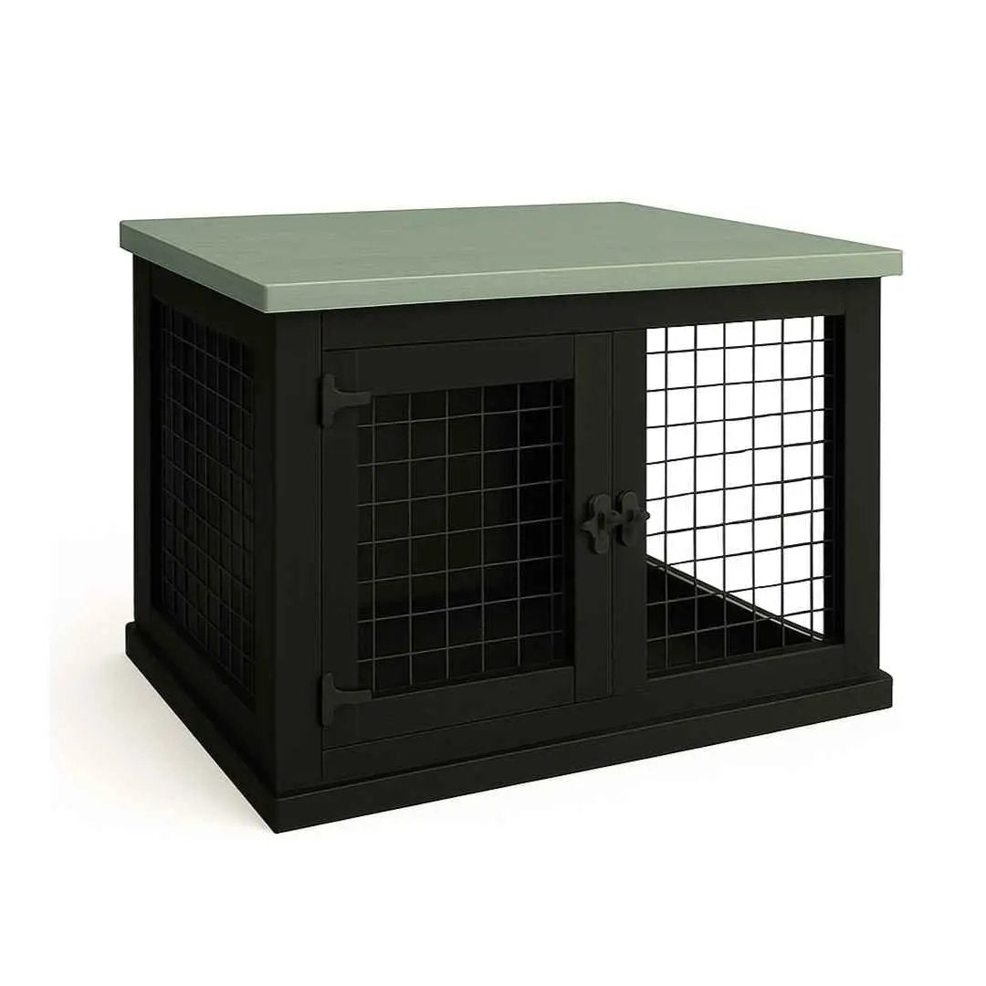 The Studio -Hinged NIGHT SKY Single Wooden Dog Crate with Mesh - Sage image