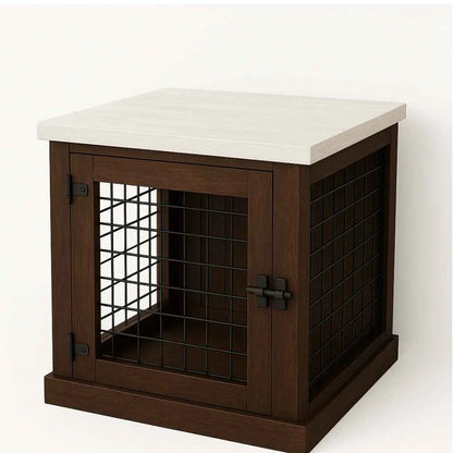 The Den - Espresso Coloured Bedside Dog Crate with Mesh & Hinged Door image 5