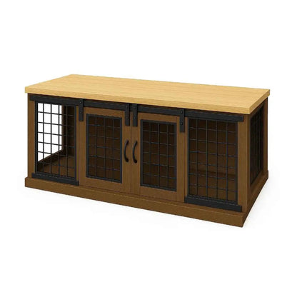 The LOFT – Espresso Barn Style Wooden Open Plan Dog Crate With Mesh Paws and Willow