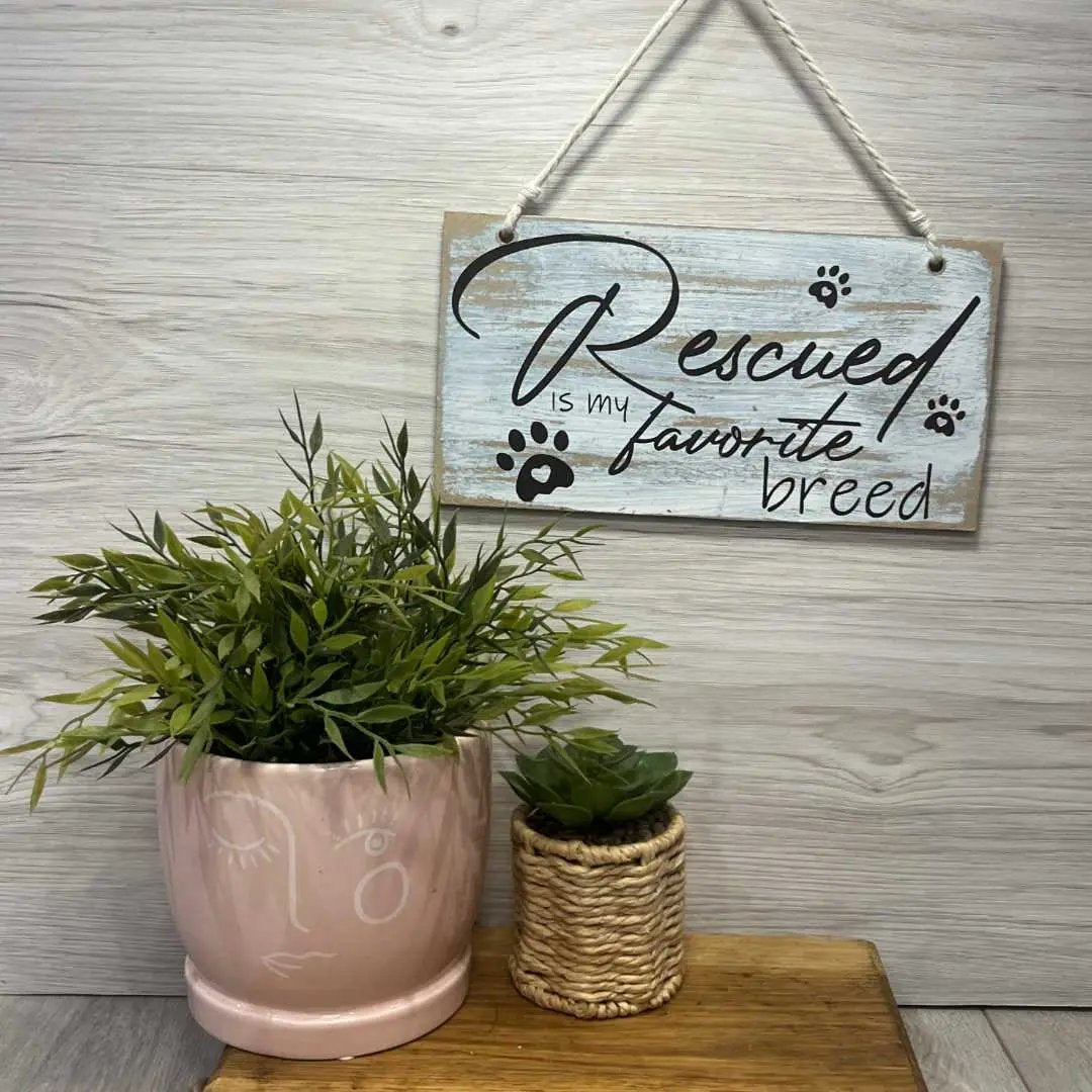 "Rescued Is My Favourite Breed" Wooden Sign – Celebrate Second Chances - Blue Wash image