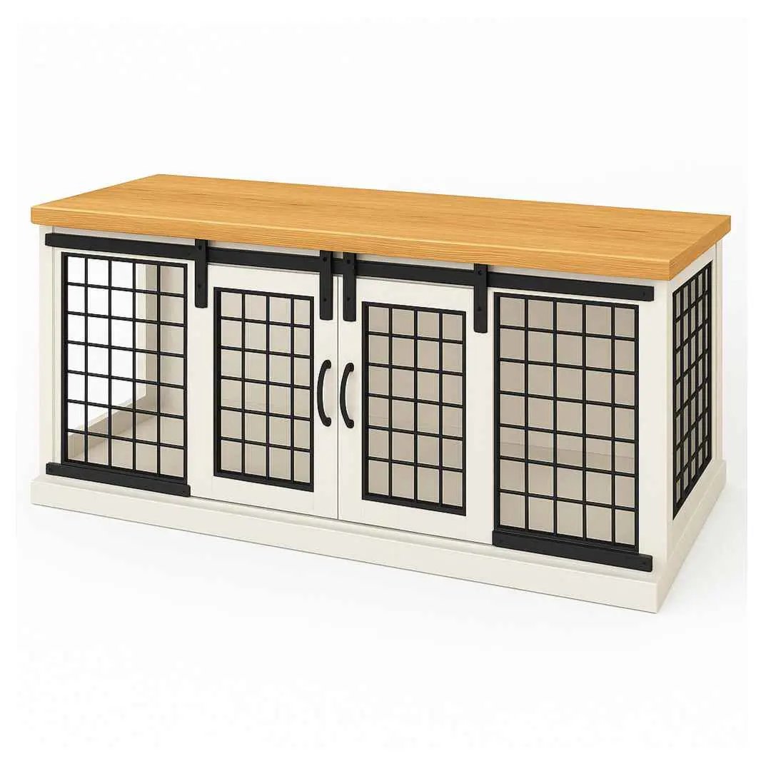 The DUO – Arctic Barn Style Double Wooden Dog Crate With Mesh image 4