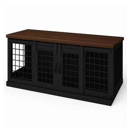 The DUO – Night Sky Barn Style Double Wooden Dog Crate With Mesh image 0