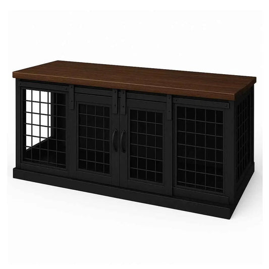 The DUO – Night Sky Barn Style Double Wooden Dog Crate With Mesh image 0