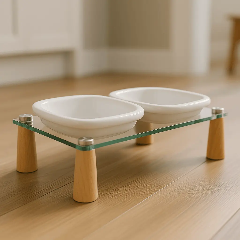 Clear Acrylic & Ceramic Double Elevated Dog Bowl – Modern Feeder for Stylish Homes image 1