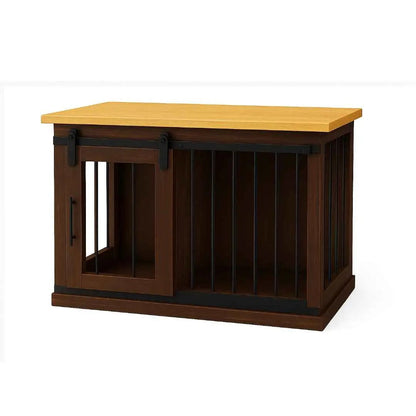 The Studio -Barn Style Espresso Single Wooden Dog Crate with Bars - Natural image