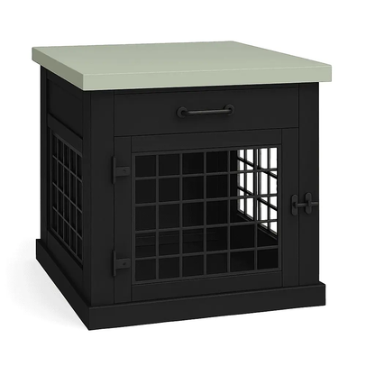 The Den - NIGHT SKY Coloured Bedside Dog Crate with Mesh & Hinged Door with Drawer - Sage image