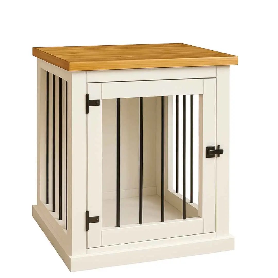 The Den - Arctic Coloured Bedside Dog Crate with Bars & Hinged Door - Natural image