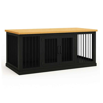 The DUO – Night Sky Hinged Double Wooden Dog Crate With Bars - Natural image