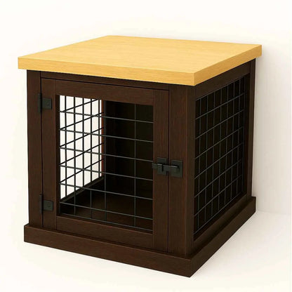 The Den - Espresso Coloured Bedside Dog Crate with Mesh & Hinged Door image 4