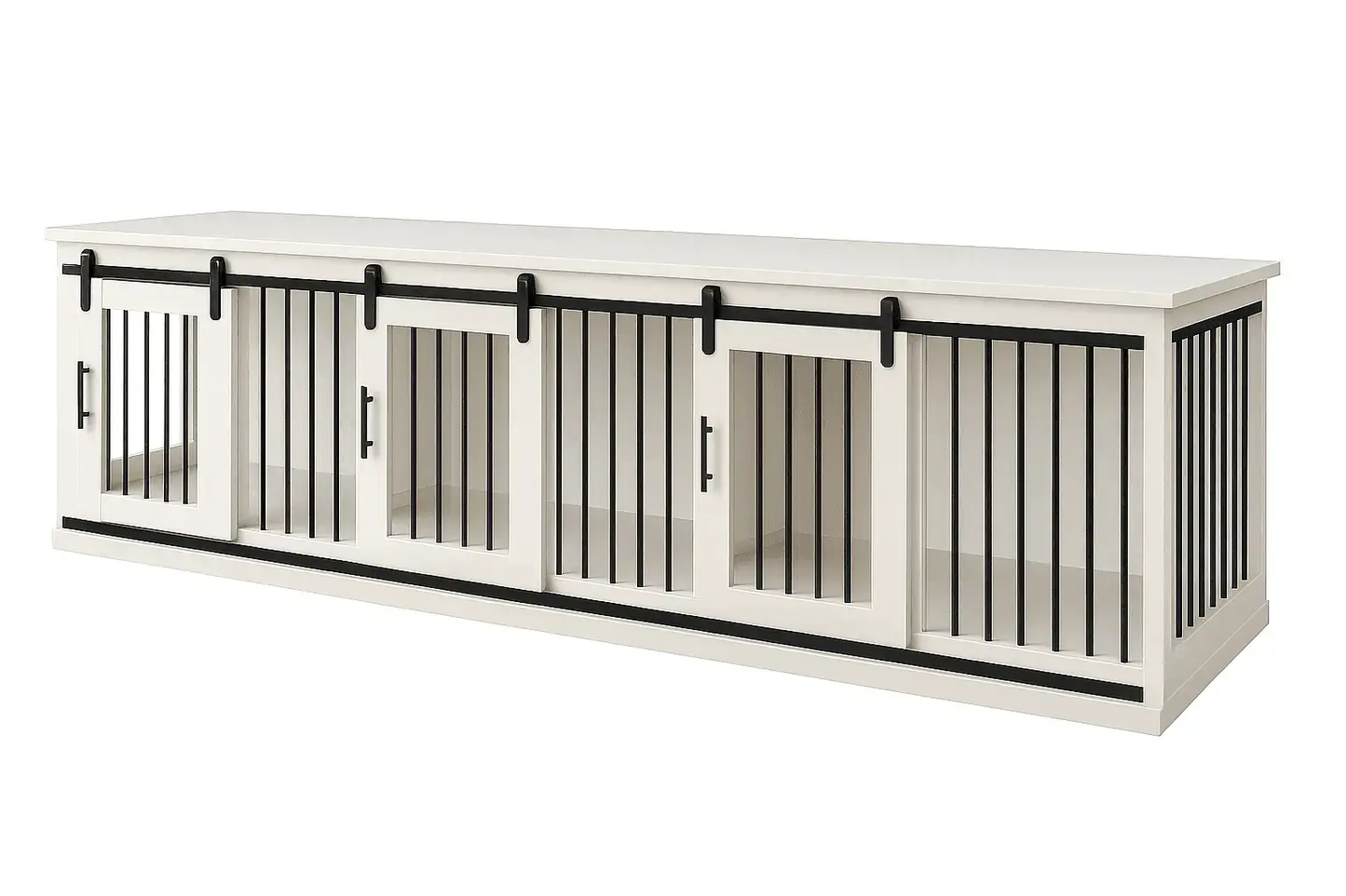 The Villa - Arctic Barn Door Style Triple Wooden Dog Crate With Bars - Arctic image