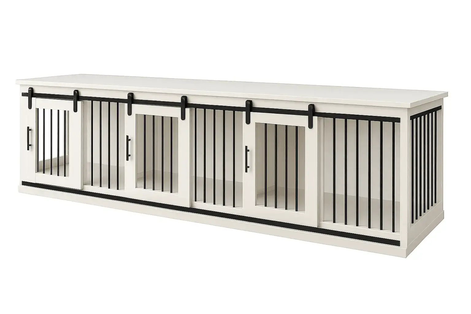 The Villa - Arctic Barn Door Style Triple Wooden Dog Crate With Bars - Arctic image